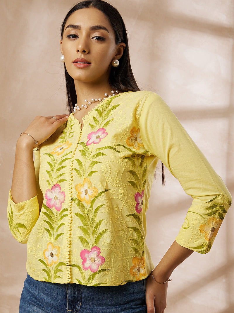 Cotton Schiffli Hand Painted Top