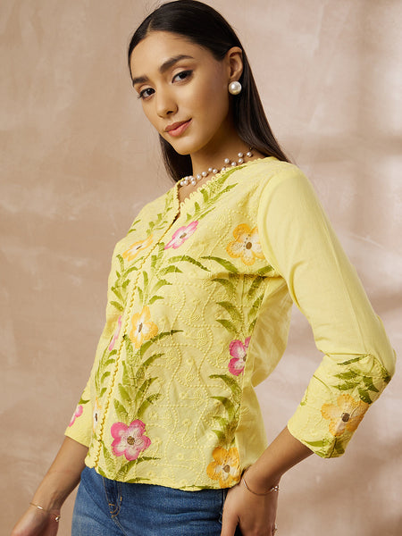 Cotton Schiffli Hand Painted Top