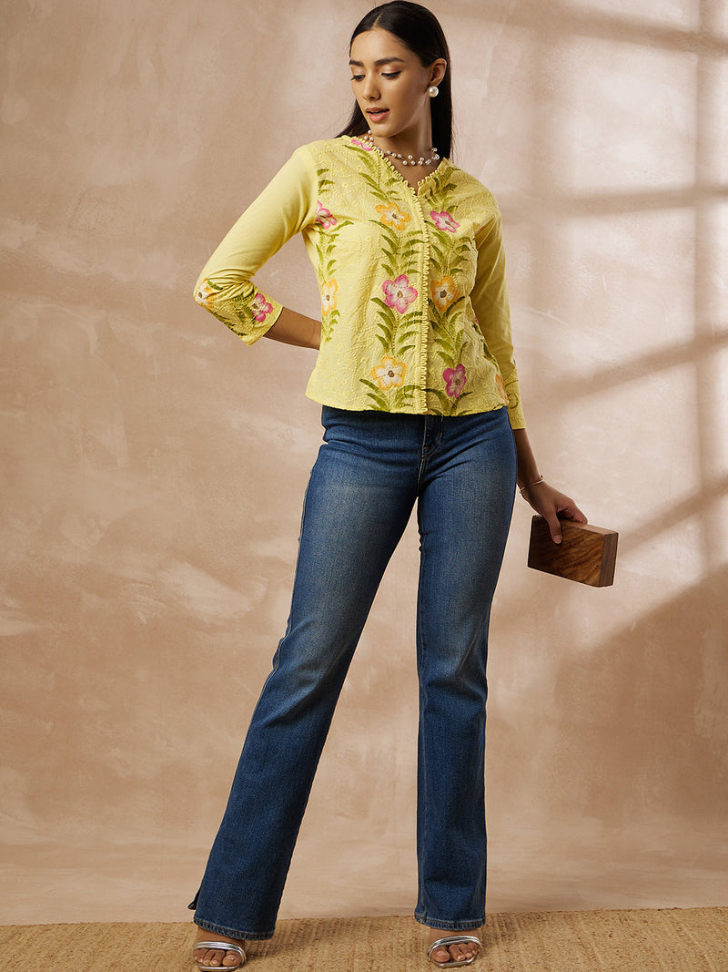 Cotton Schiffli Hand Painted Top