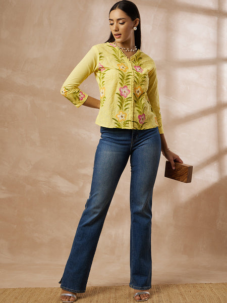 Cotton Schiffli Hand Painted Top