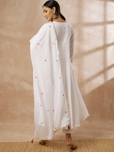 Cotton Schiffli Thread Work Kurta,Pant  and  Dupatta