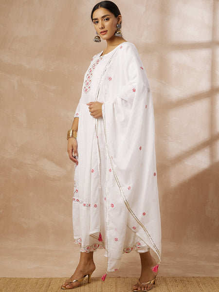 Cotton Schiffli Thread Work Kurta,Pant  and  Dupatta