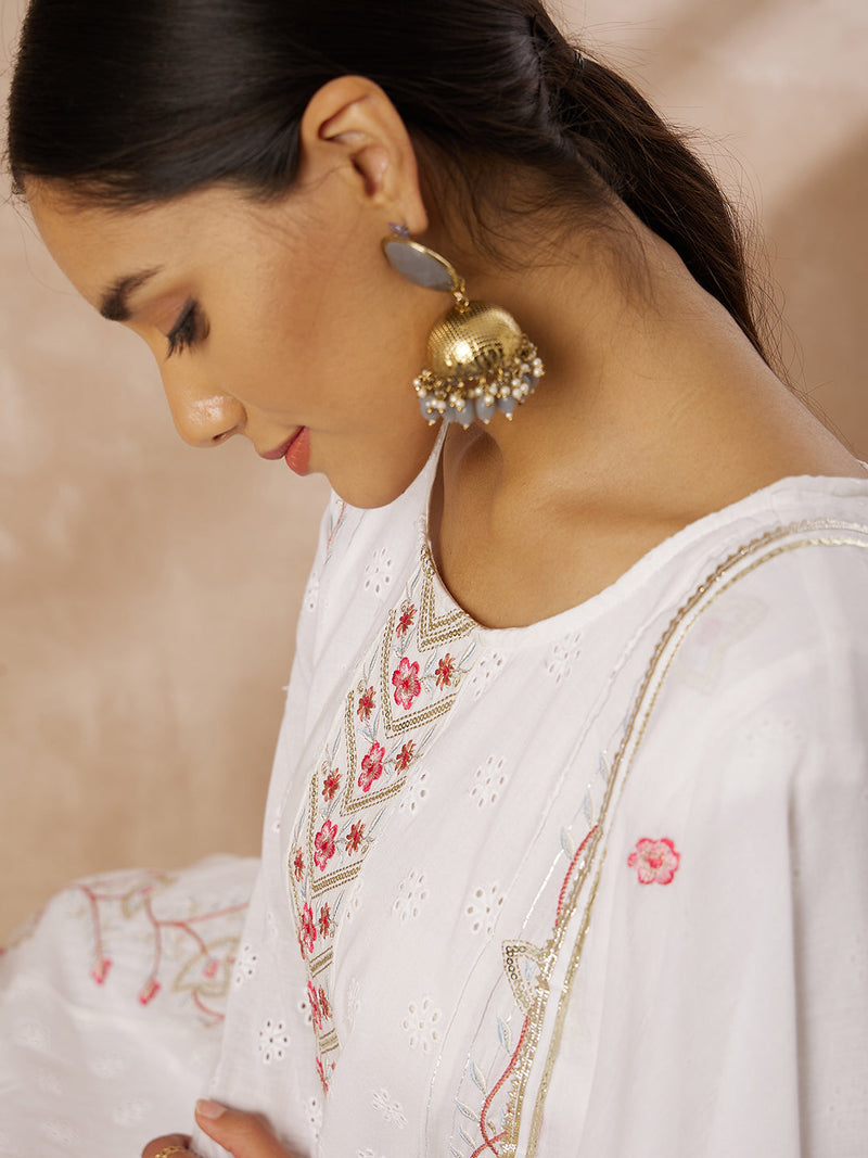 Cotton Schiffli Thread Work Kurta,Pant  and  Dupatta