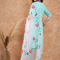 Cotton Schiffli Embroidered Straight Kurta Pant  and  Dupatta