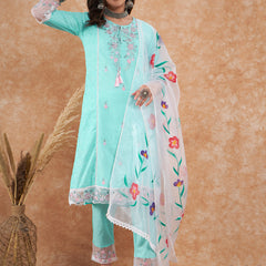 Cotton Schiffli Embroidered Straight Kurta Pant  and  Dupatta
