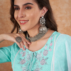 Cotton Schiffli Embroidered Straight Kurta Pant  and  Dupatta