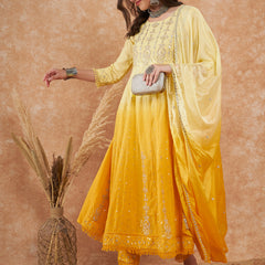 Cotton Schiffli Thread Work Kurta, Pant and Dupatta
