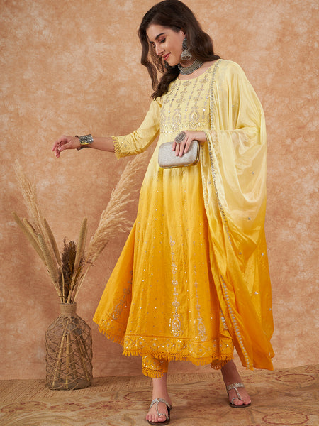Cotton Schiffli Thread Work Kurta, Pant and Dupatta