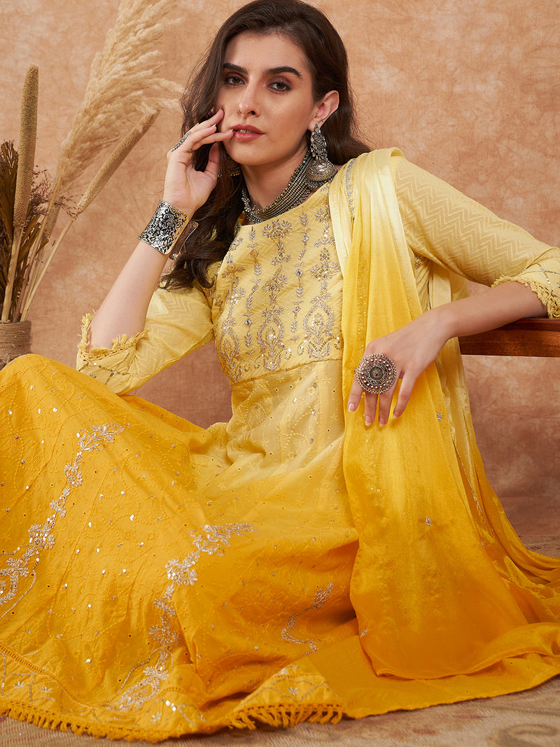 Cotton Schiffli Thread Work Kurta, Pant and Dupatta