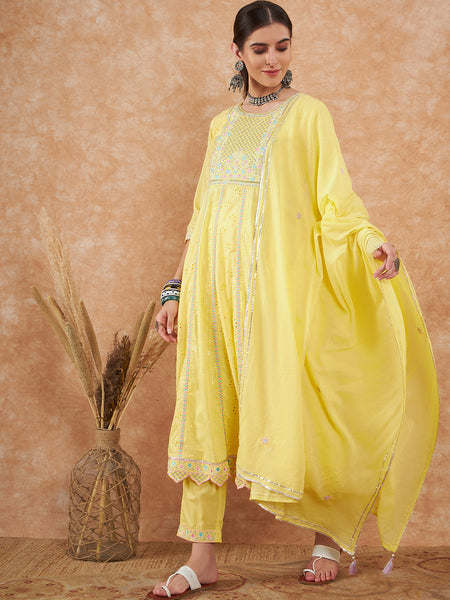 Cotton Schiffli Thread Work  and  Sequined Kurta,Pant  and  Dupatta