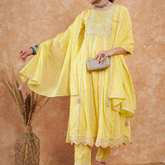 Cotton Schiffli Thread Work  and  Sequined Kurta,Pant  and  Dupatta