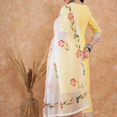 Cotton Schiffli Embroidered Straight Kurta Pant  and  Dupatta