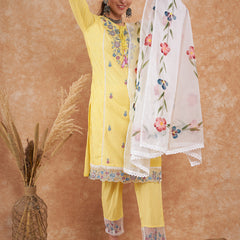 Cotton Schiffli Embroidered Straight Kurta Pant  and  Dupatta