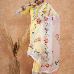 Cotton Schiffli Embroidered Straight Kurta Pant  and  Dupatta