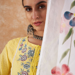 Cotton Schiffli Embroidered Straight Kurta Pant  and  Dupatta