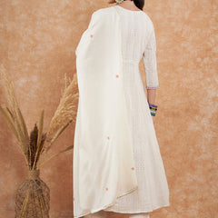 Cotton Schiffli Embroidered Kurta  and  Pant with Dupatta