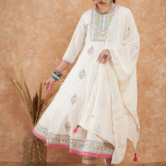 Cotton Schiffli Embroidered Kurta  and  Pant with Dupatta