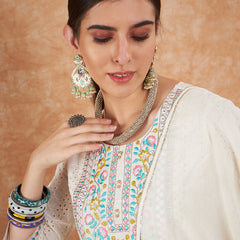 Cotton Schiffli Embroidered Kurta  and  Pant with Dupatta