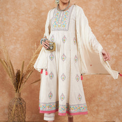 Cotton Schiffli Embroidered Kurta  and  Pant with Dupatta
