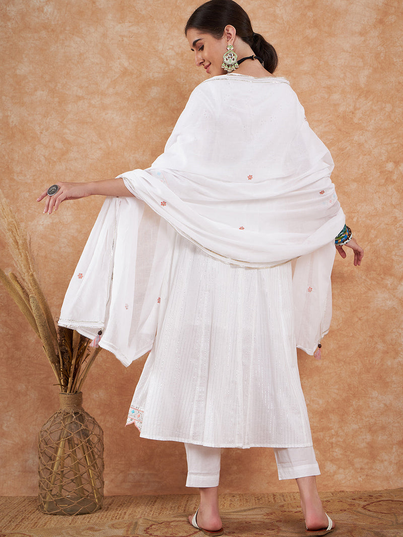 Cotton Schiffli Thread Work  and  Sequined Kurta,Pant  and  Dupatta