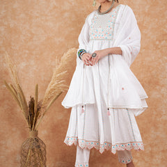 Cotton Schiffli Thread Work  and  Sequined Kurta,Pant  and  Dupatta