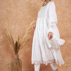 Cotton Schiffli Thread Work  and  Sequined Kurta,Pant  and  Dupatta