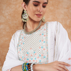 Cotton Schiffli Thread Work  and  Sequined Kurta,Pant  and  Dupatta