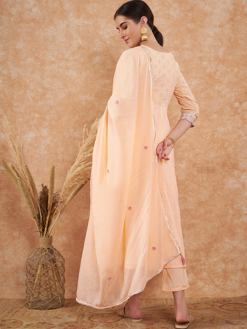 Cotton Schiffli Thread Work  and  Sequined Kurta,Pant  and  Dupatta