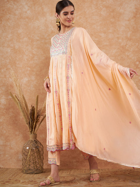 Cotton Schiffli Thread Work  and  Sequined Kurta,Pant  and  Dupatta