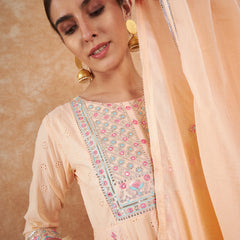 Cotton Schiffli Thread Work  and  Sequined Kurta,Pant  and  Dupatta