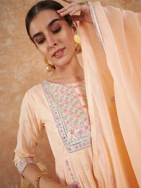 Cotton Schiffli Thread Work  and  Sequined Kurta,Pant  and  Dupatta