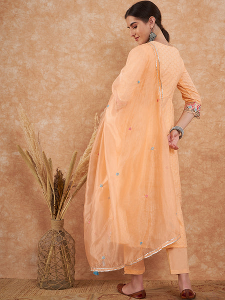 Cotton Schiffli Embroidered Anarkali Kurta Pant and Duptta