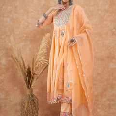 Cotton Schiffli Embroidered Anarkali Kurta Pant and Duptta