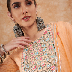 Cotton Schiffli Embroidered Anarkali Kurta Pant and Duptta