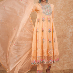 Cotton Schiffli Embroidered Anarkali Kurta Pant and Duptta