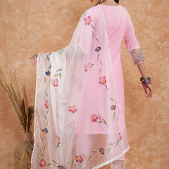 Cotton Schiffli Embroidered Straight Kurta Pant  and  Dupatta
