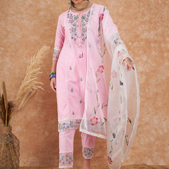 Cotton Schiffli Embroidered Straight Kurta Pant  and  Dupatta