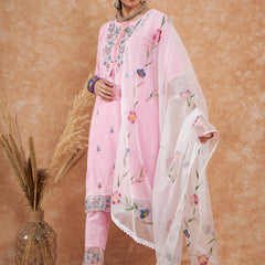 Cotton Schiffli Embroidered Straight Kurta Pant  and  Dupatta
