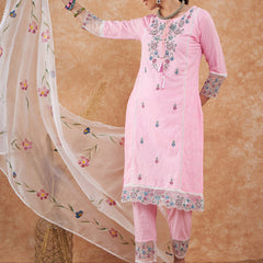 Cotton Schiffli Embroidered Straight Kurta Pant  and  Dupatta