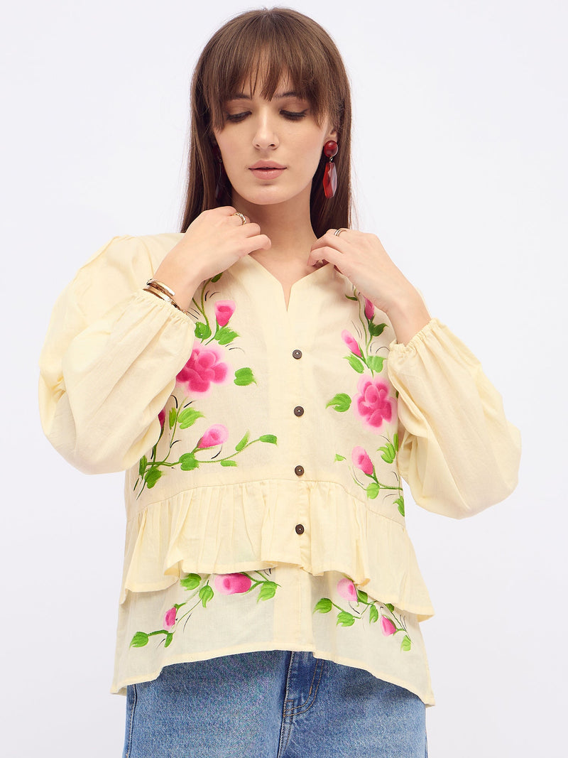 Pure Cotton Hand Brush Painted Peplum Top