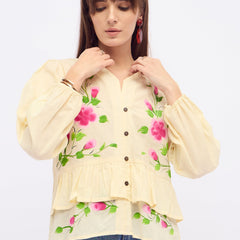 Pure Cotton Hand Brush Painted Peplum Top