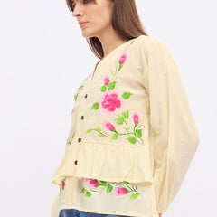 Pure Cotton Hand Brush Painted Peplum Top