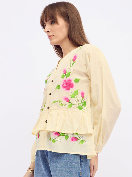 Pure Cotton Hand Brush Painted Peplum Top