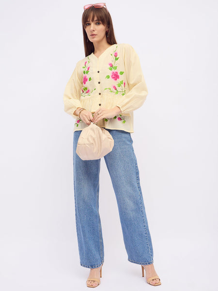 Pure Cotton Hand Brush Painted Peplum Top