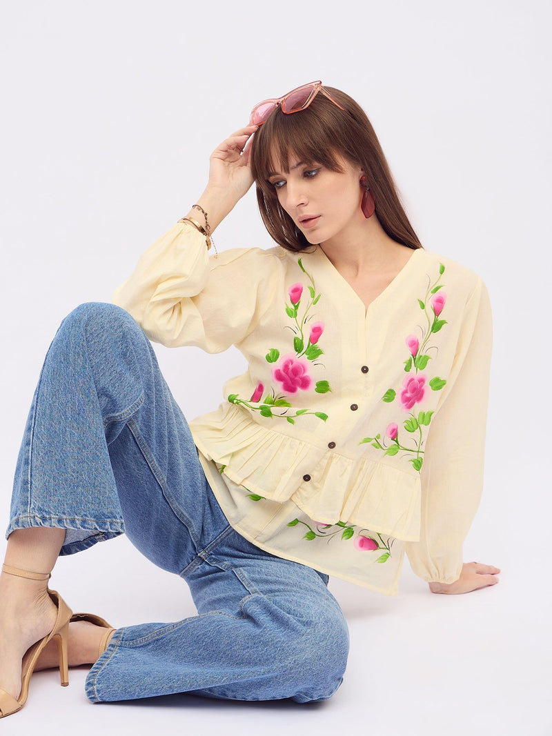 Pure Cotton Hand Brush Painted Peplum Top