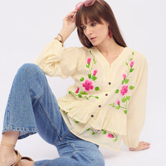 Pure Cotton Hand Brush Painted Peplum Top