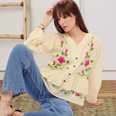 Pure Cotton Hand Brush Painted Peplum Top