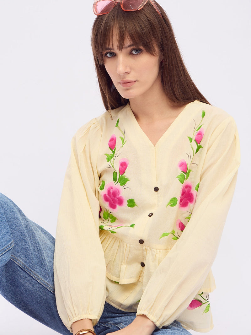 Pure Cotton Hand Brush Painted Peplum Top