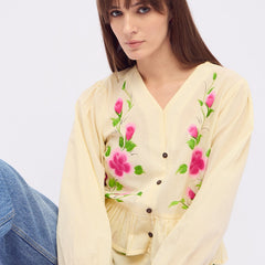 Pure Cotton Hand Brush Painted Peplum Top