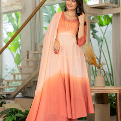 Women Tie& dye Cotton Anarkali Shape Kurta, Pant With Dupatta